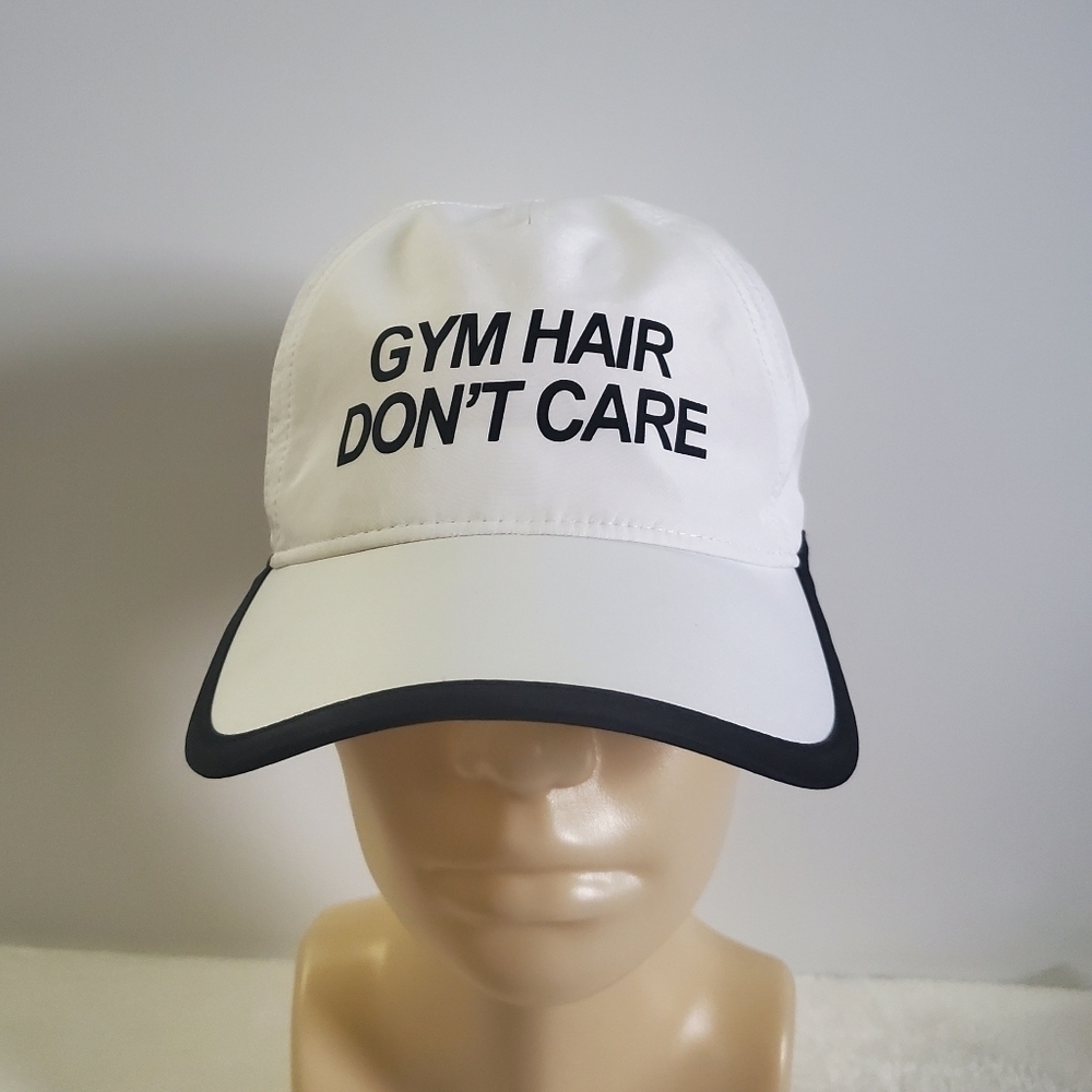 TEK Gear Gym Hair Don't Care White Black Baseball Hat Cap